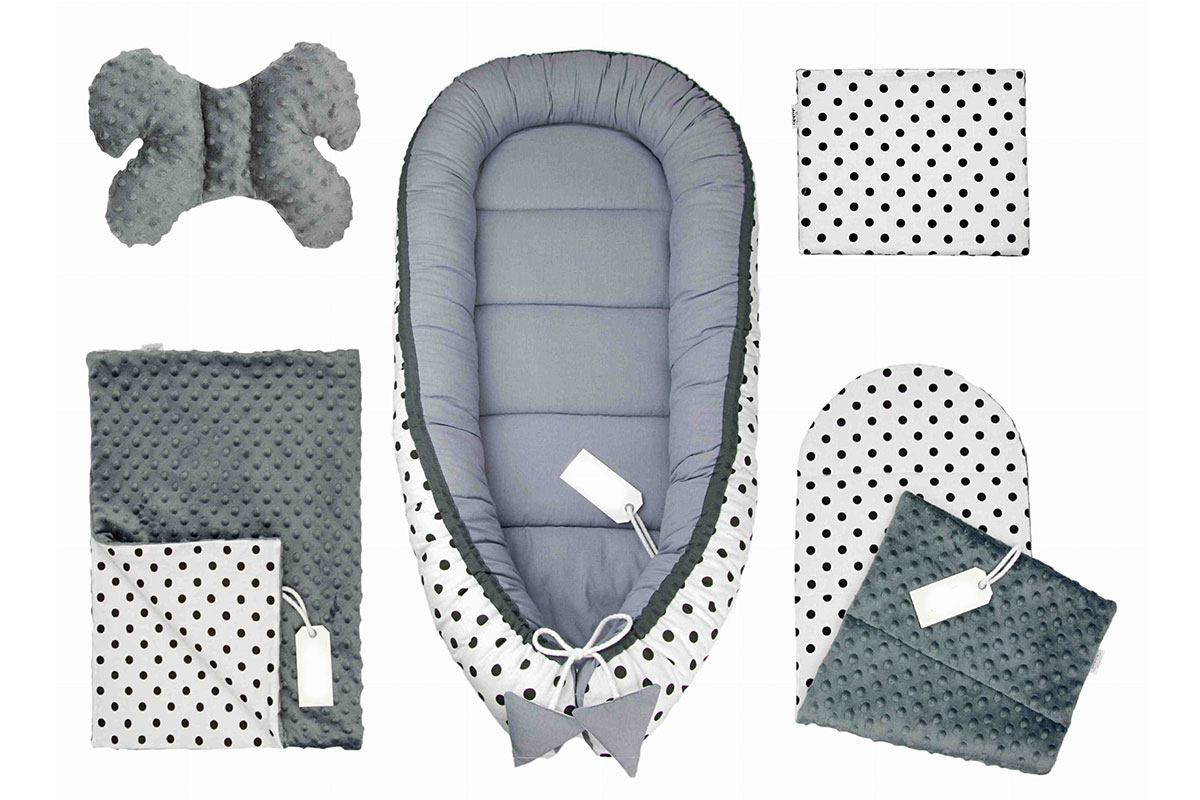 Set-dorou-4+1-black-dots-babyllama Σετ Προίκας μωρού Black Dots - Prince Gift - Image 1