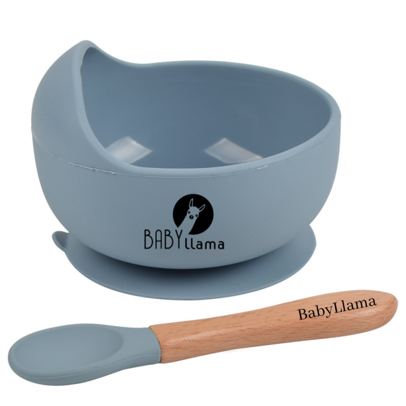 μπολ dusty blue Μπoλ Φαγητού Σιλικόνης με κουτάλι Dusty Blue - Image 1