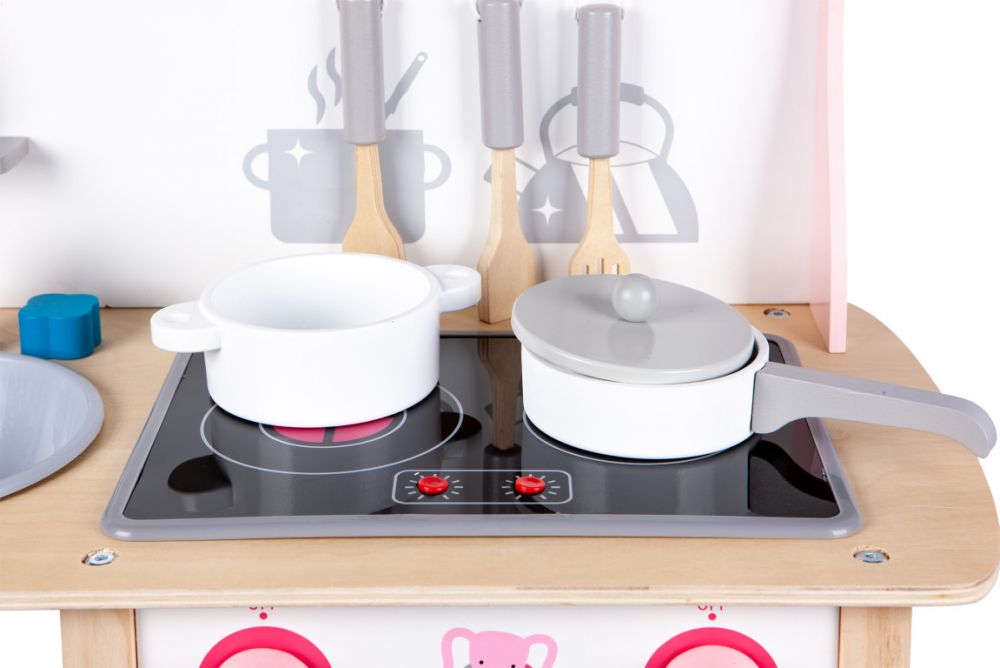 Ecotoys ksilini kouzina CA12009 - 5 2 σε 1 ξύλινη κουζίνα, πάγκος καταστημάτων + αξεσουάρ Ecotoys - Image 4