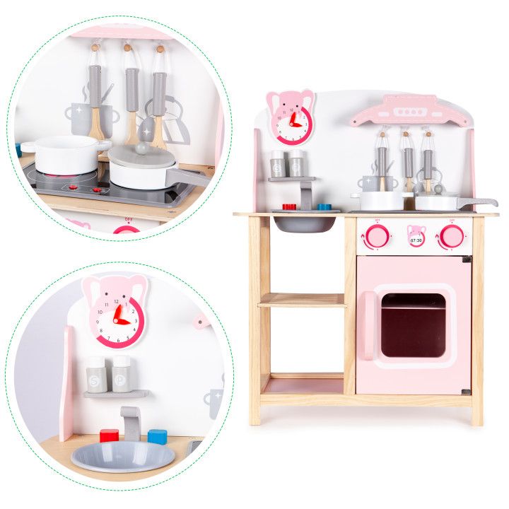 Ecotoys ksilini kouzina CA12009 - 7 2 σε 1 ξύλινη κουζίνα, πάγκος καταστημάτων + αξεσουάρ Ecotoys - Image 8
