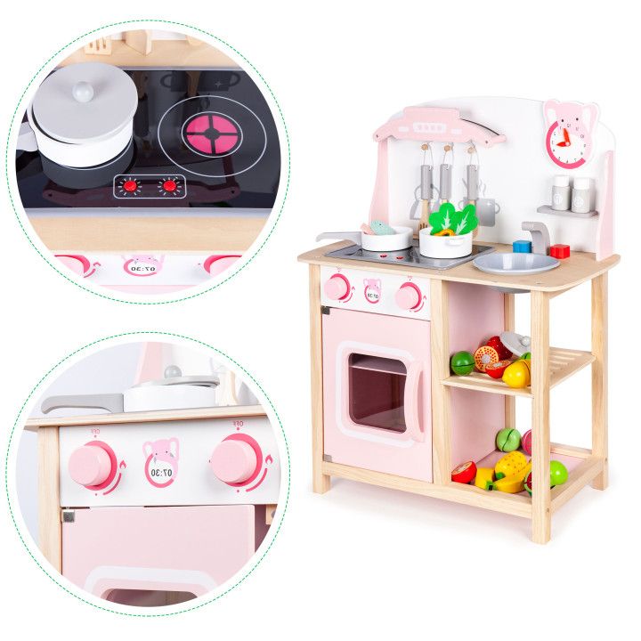 Ecotoys ksilini kouzina CA12009 - 8 2 σε 1 ξύλινη κουζίνα, πάγκος καταστημάτων + αξεσουάρ Ecotoys - Image 7