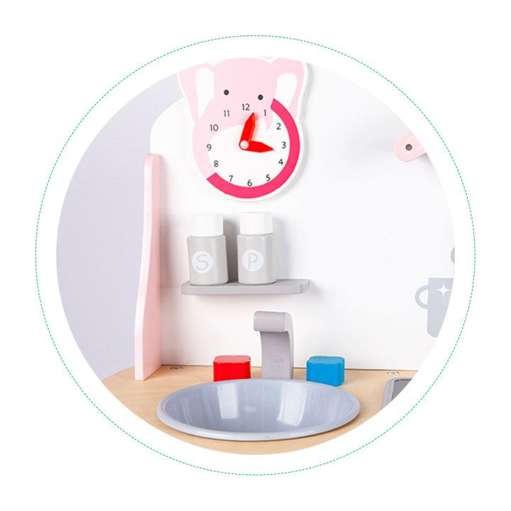 Ecotoys ksilini kouzina CA12009 - 9 2 σε 1 ξύλινη κουζίνα, πάγκος καταστημάτων + αξεσουάρ Ecotoys - Image 6