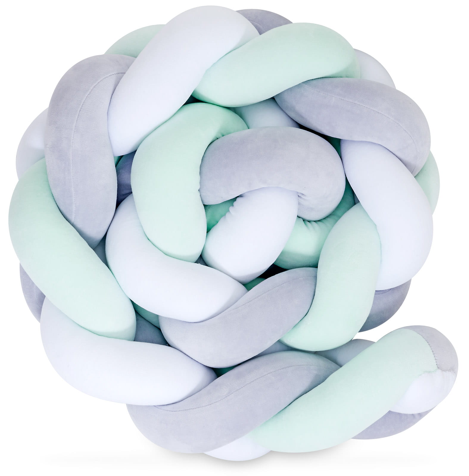 plexouda velvet 2m light blue - grey -white-4 Πάντα πλεξούδα τριπλή χειροποίητη Velvet 200x18εκ mint - grey - white - Image 1