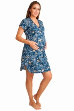 Νυχτικό εγκυμοσύνης και θηλασμού Blue bear με κοντά μανίκια