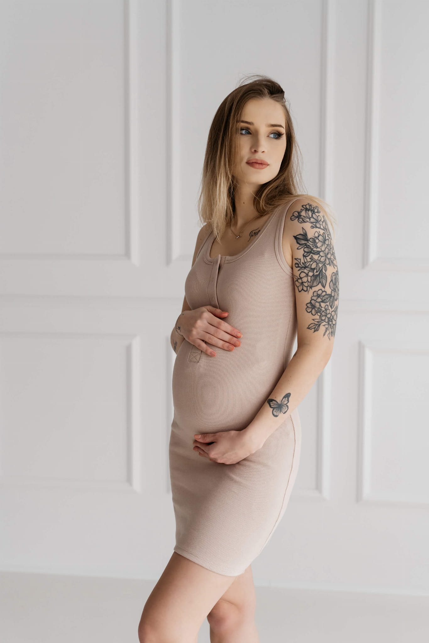 forema egkymosinis babyllama powder pink me koumpia babyllama Φόρεμα Εγκυμοσύνης με κουμπιά Powder Pink - Image 2