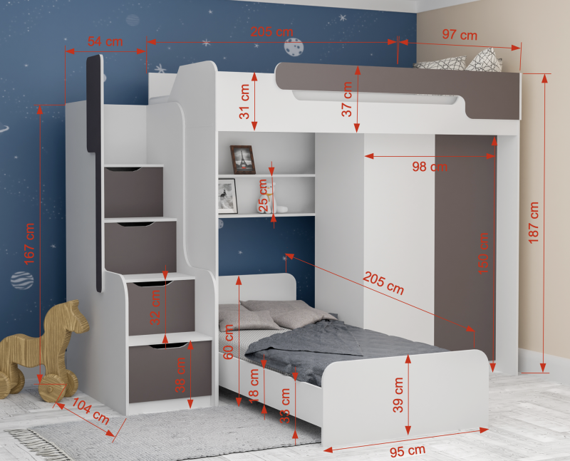dorian-kouketa-dorian-syllogi-krevati-diastaseis DORIAN Κουκέτα για 2 άτομα + κάτω κρεβάτι + ντουλάπα + ράφια - Image 5