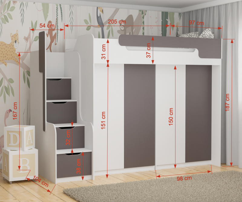 dorian-kouketa-dorian-syllogi-ntoulapa DORIAN Κουκέτα για 2 άτομα + κάτω κρεβάτι + ντουλάπα + ράφια - Image 4