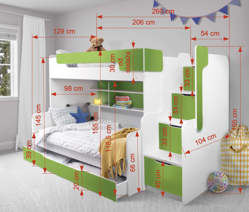 harry-diastaseis HARRY Κουκέτα με Βιβλιοθήκη και Συρτάρια - Image 2