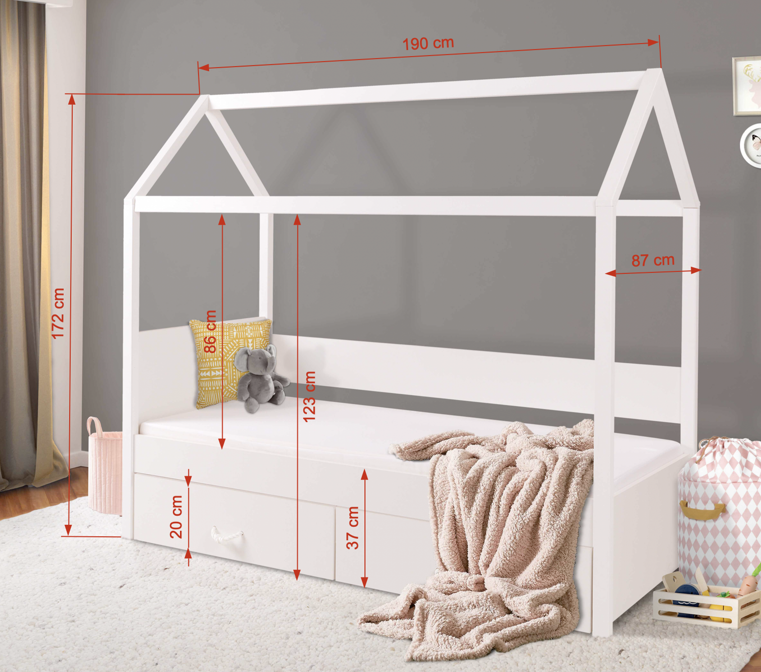 ofelia-wymiary OFELIA - Κρεβάτι Σπίτι Μονό - Image 2