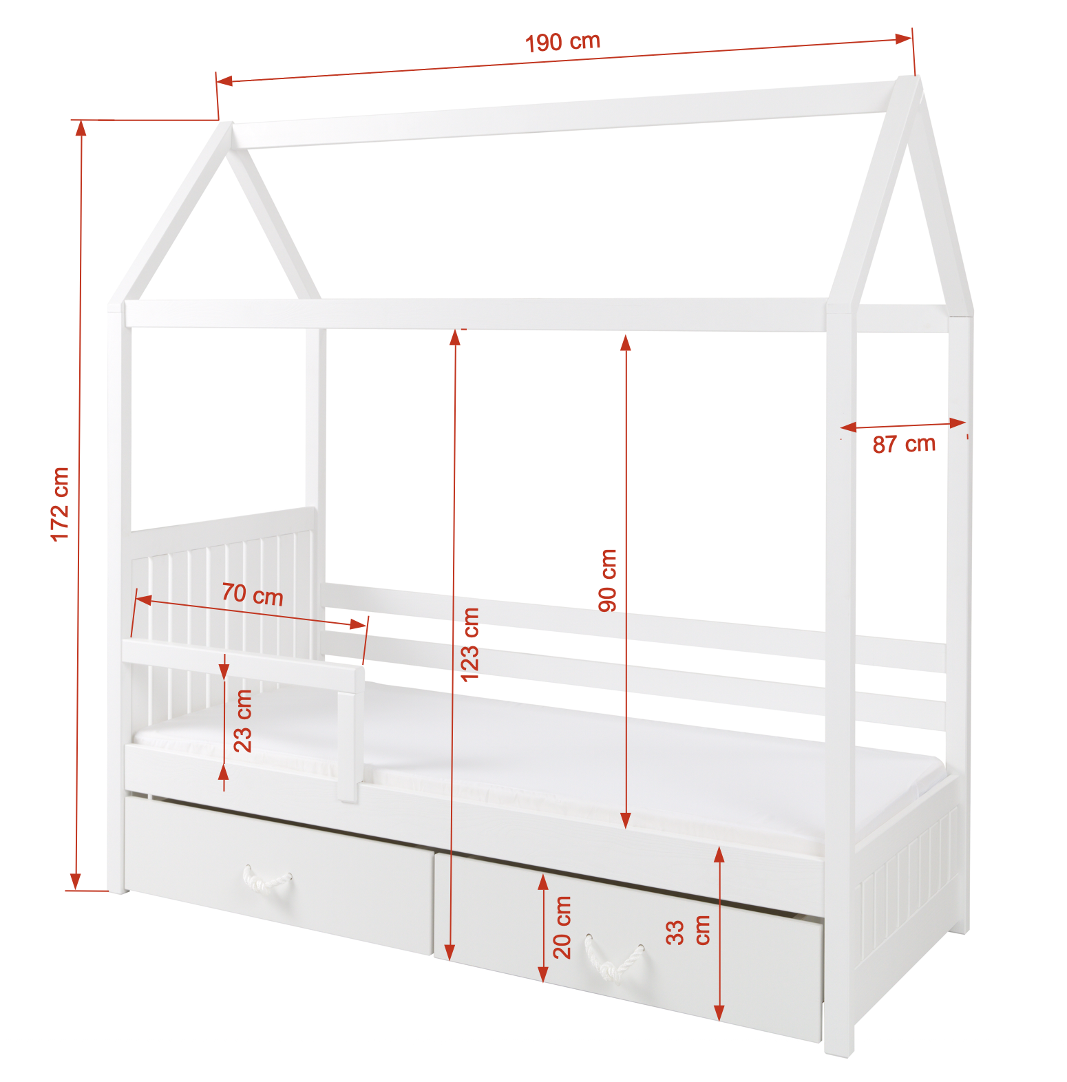 rozalia-ii-wymiary Rozalia Παιδικό κρεβάτι Σπιτάκι ΜΑΣΙΦ - Image 2