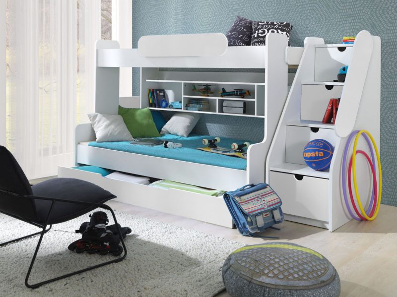 segan-kouketa-me-vivliothiki-kai-syrtaria-lefki SEGAN Κουκέτα με Βιβλιοθήκη και Σκαλοπάτια - Image 1