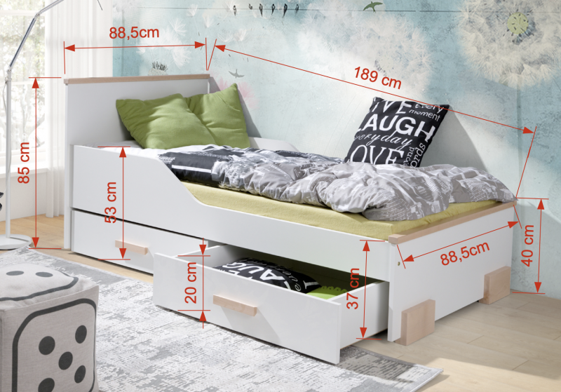 caren-single-bed-dimensions Caren - Κρεβάτι Μονό με Συρτάρια - Image 2