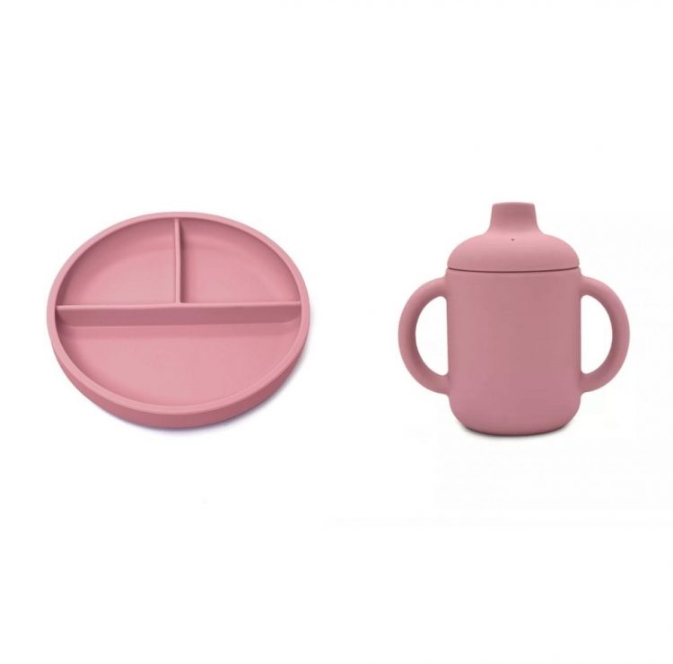 set-fagitou-dusty-rose1 Σετ Φαγητού Πιάτο με χωρίσματα + Ποτηράκι με χερούλια Dusty Rose - Image 4