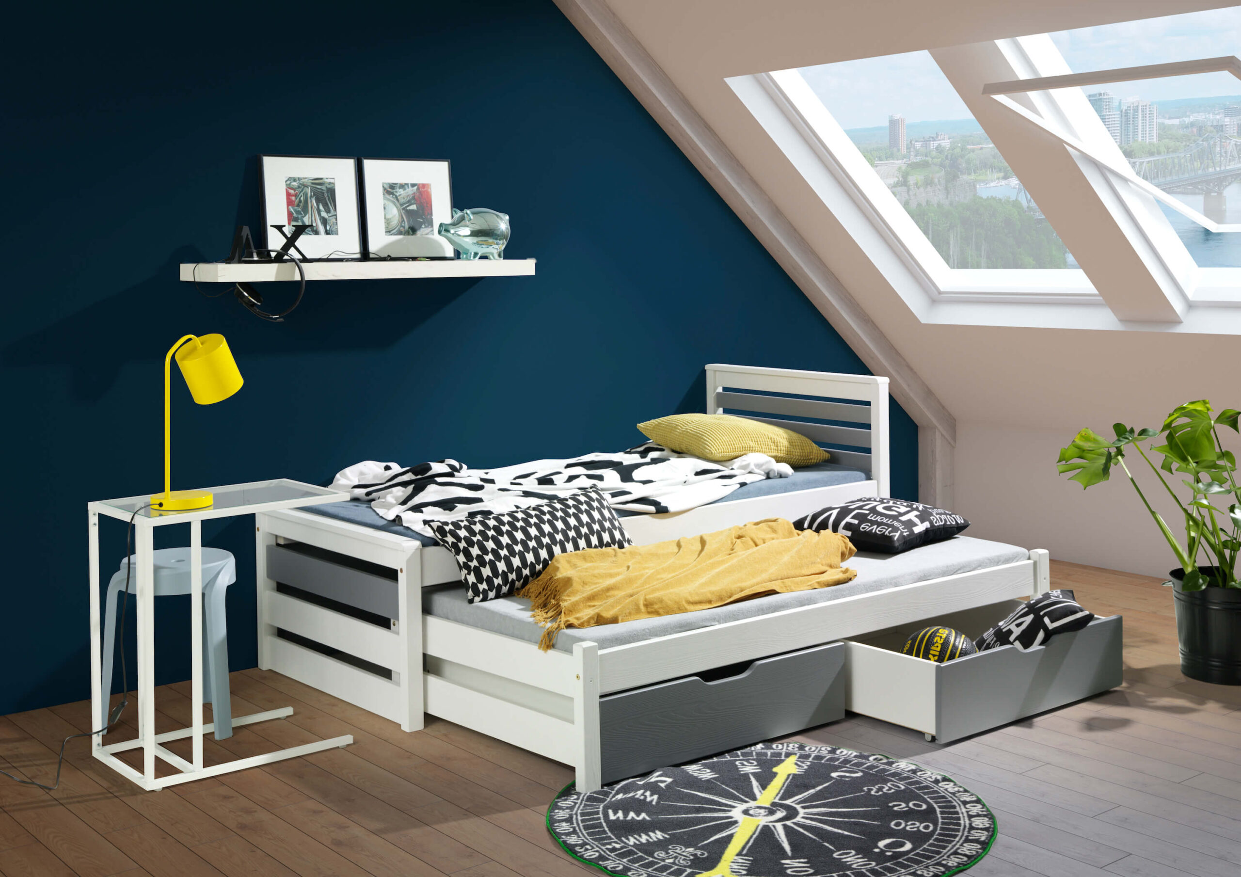 calwin-bialy-szary-akryl Calwin 2 ατόμων Παιδικό κρεβάτι ΜΑΣΙΦ με συρόμενο - Image 3