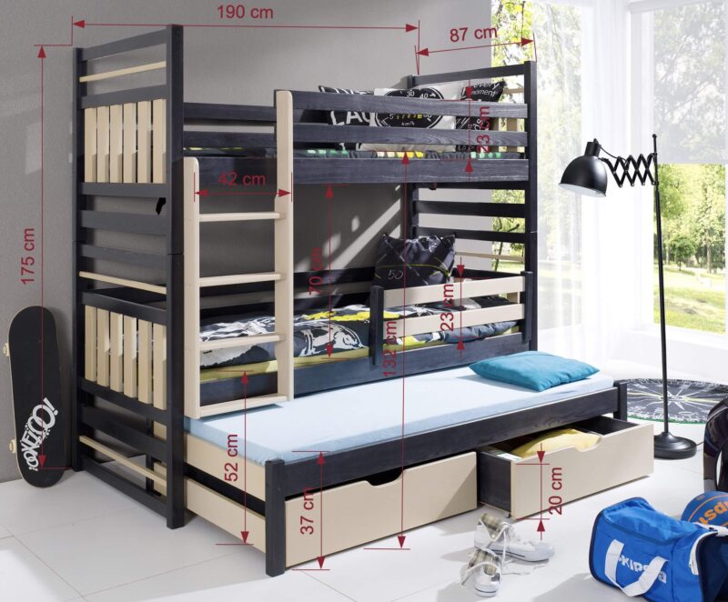 Hipolit - dimensions HIPOLIT Κουκέτα ΜΑΣΙΦ για 3 Άτομα - Image 3