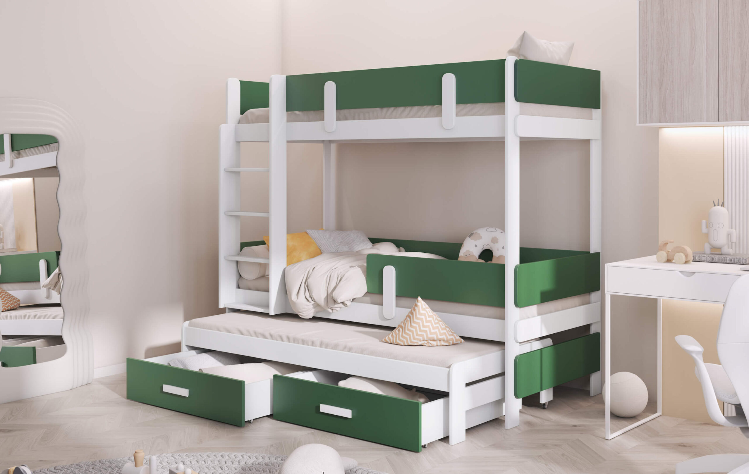 ettore-iii-bialy-zielony Ettore Κουκέτα για 3 παιδιά - Image 3