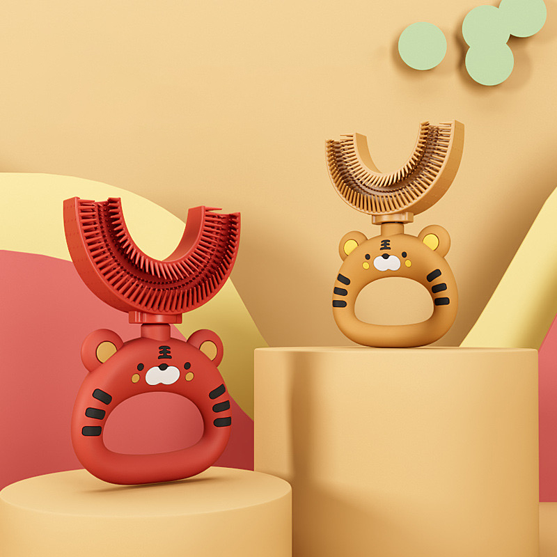 tiger u shape toothbrush Παιδική οδοντόβουρτσα σε σχήμα U Τίγρης Κόκκινη - Image 1
