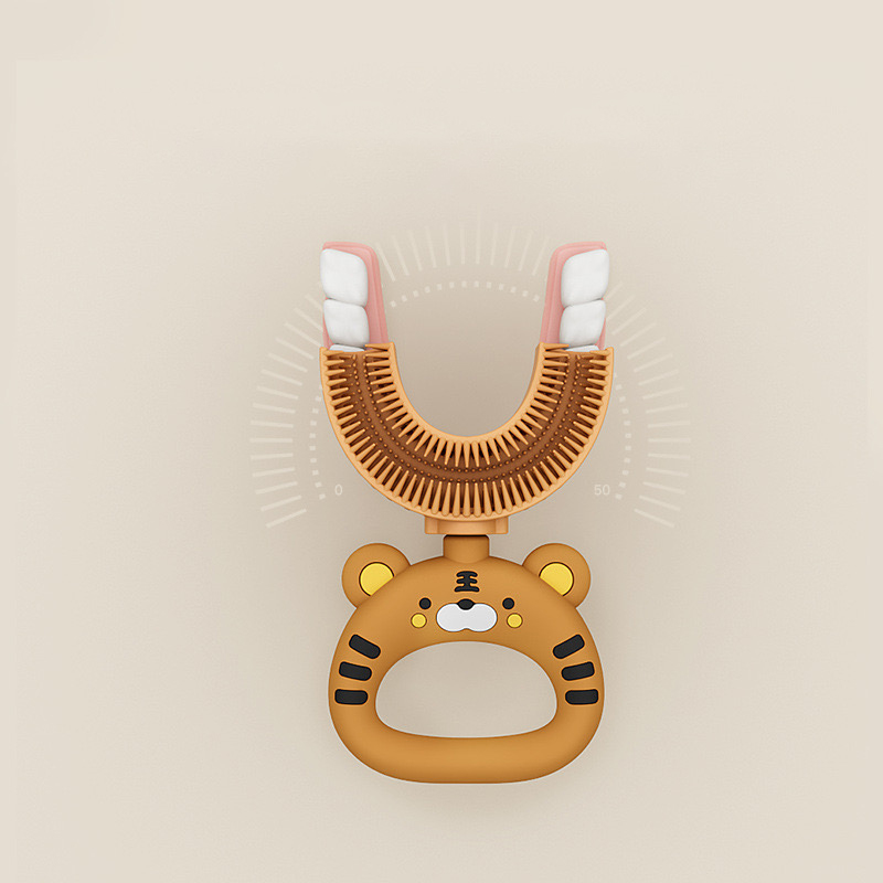 tiger yellow in mouth Παιδική οδοντόβουρτσα σε σχήμα U Τίγρης Κόκκινη - Image 6