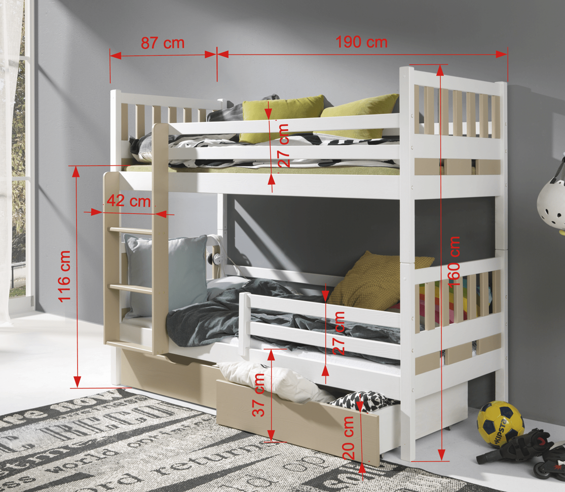 Karim white cappucino dimensions KARIM Κουκέτα ΜΑΣΙΦ για 2 Άτομα - Image 2