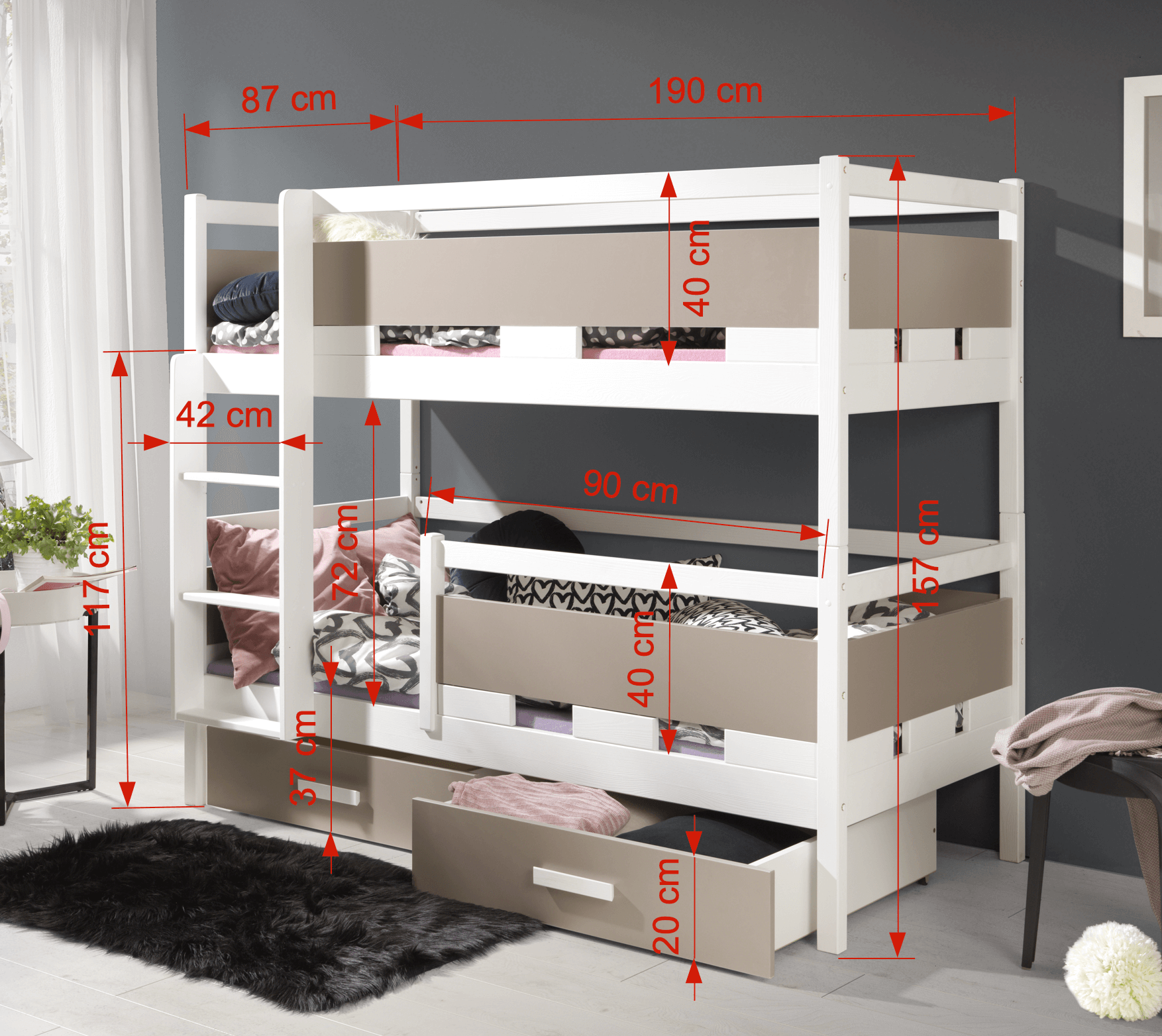 Ruben dimensions Ruben Κουκέτα για 2 παιδιά - Image 2