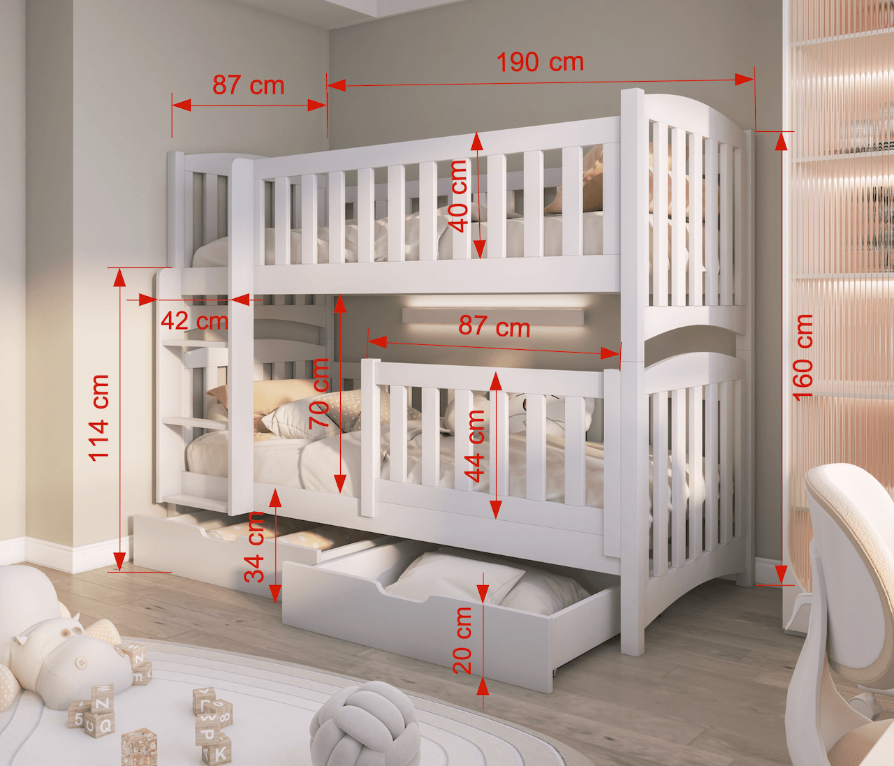 nathan180x80-wymiary ΝΑΤΗΑΝ Κουκέτα ΜΑΣΙΦ για 2 Άτομα - Image 3