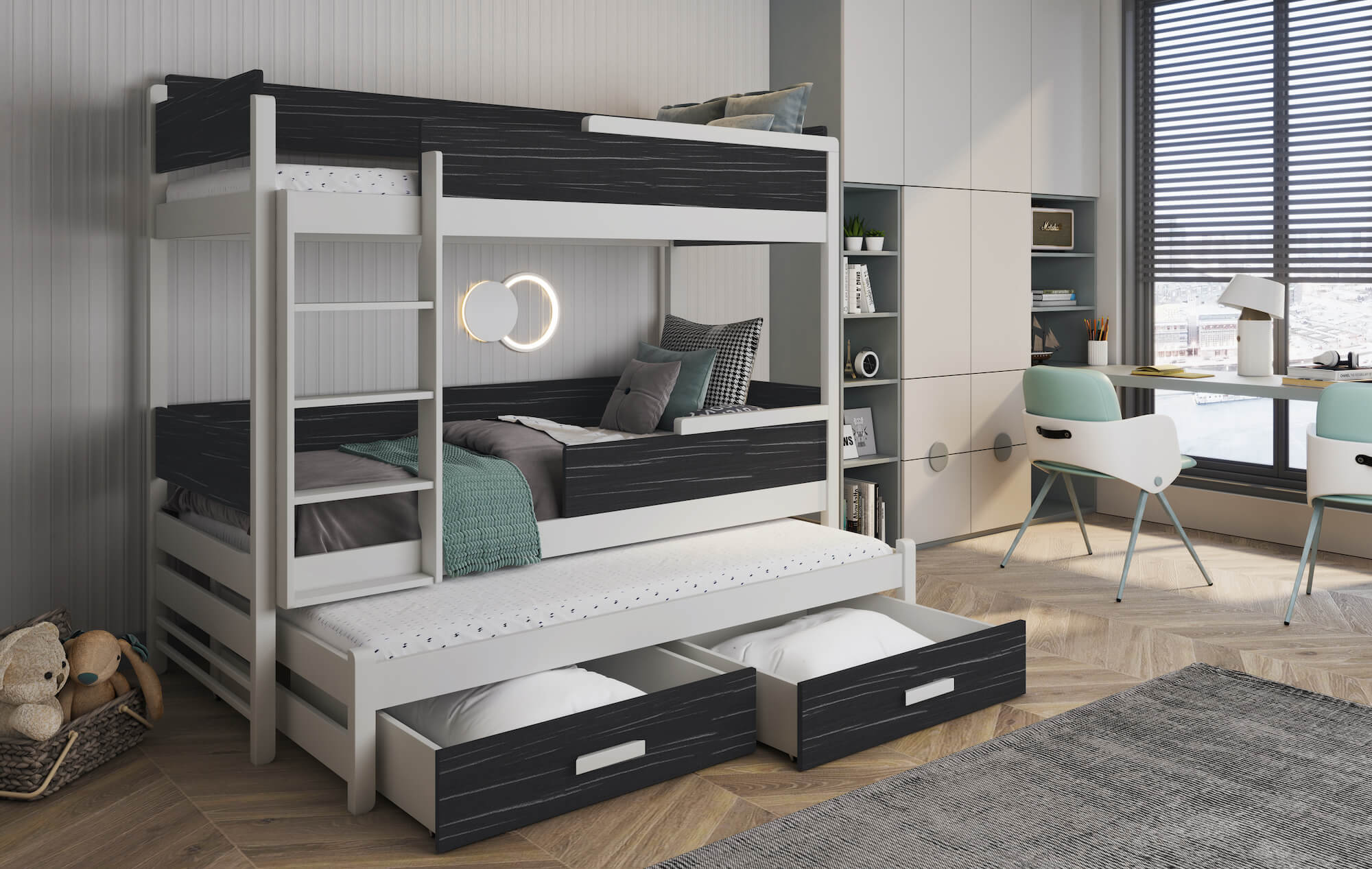 quatro-bialy-onyx Quatro Κουκέτα για 3 παιδιά - Image 1