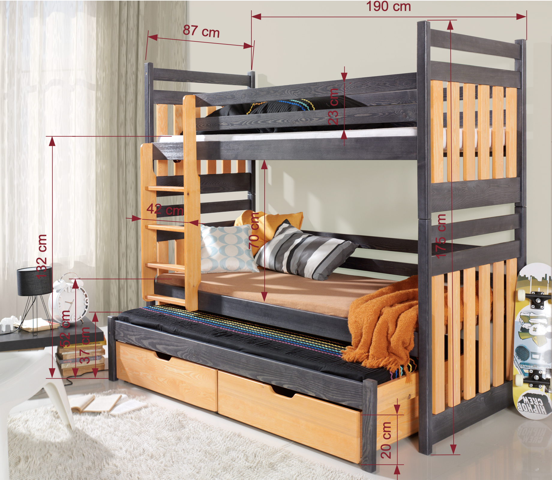 sambor-wymiary Sambor Κουκέτα για 3 παιδιά - Image 6