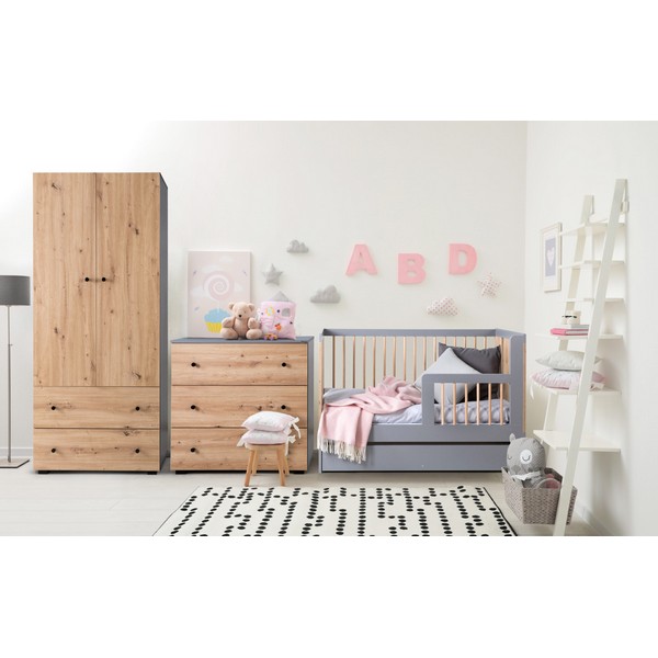 Cute baby room interior with crib and chest of drawers near whit Δίφυλλη ντουλάπα Pauline Oak - Image 8