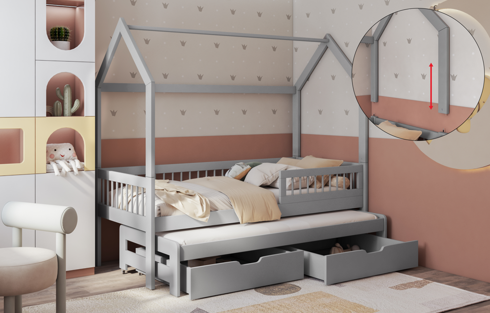 Asher II gkri Asher 2 ατόμων Σπιτάκι κρεβάτι ΜΑΣΙΦ με συρόμενο και Αφαιρούμενη σκεπή - Image 4