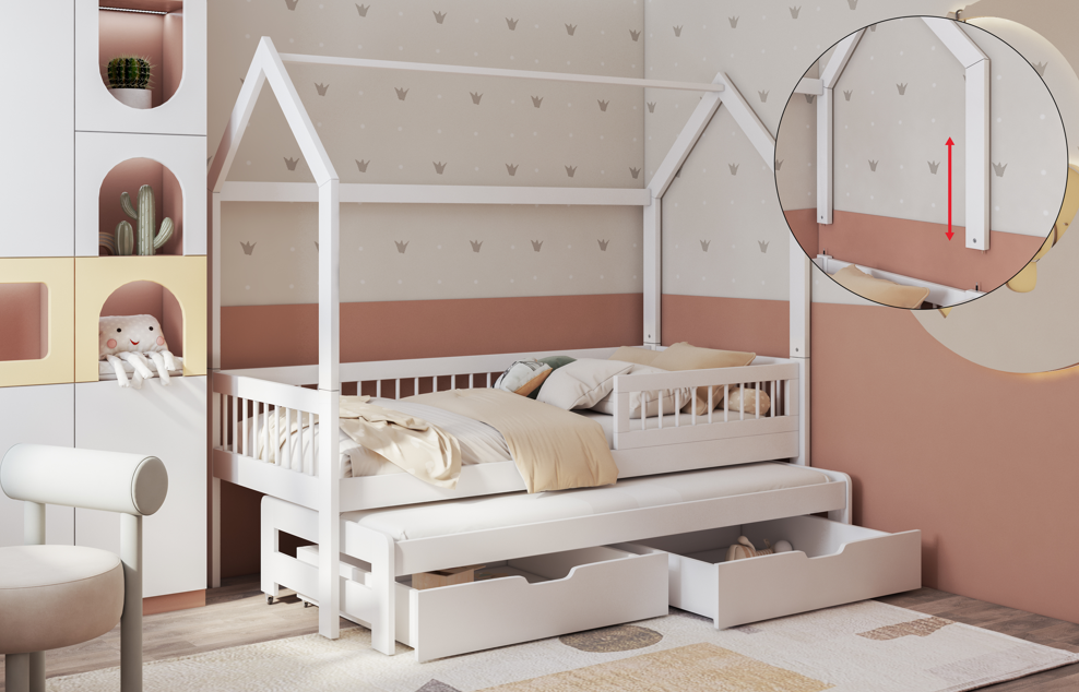 Asher II lefko Asher 2 ατόμων Σπιτάκι κρεβάτι ΜΑΣΙΦ με συρόμενο και Αφαιρούμενη σκεπή - Image 5