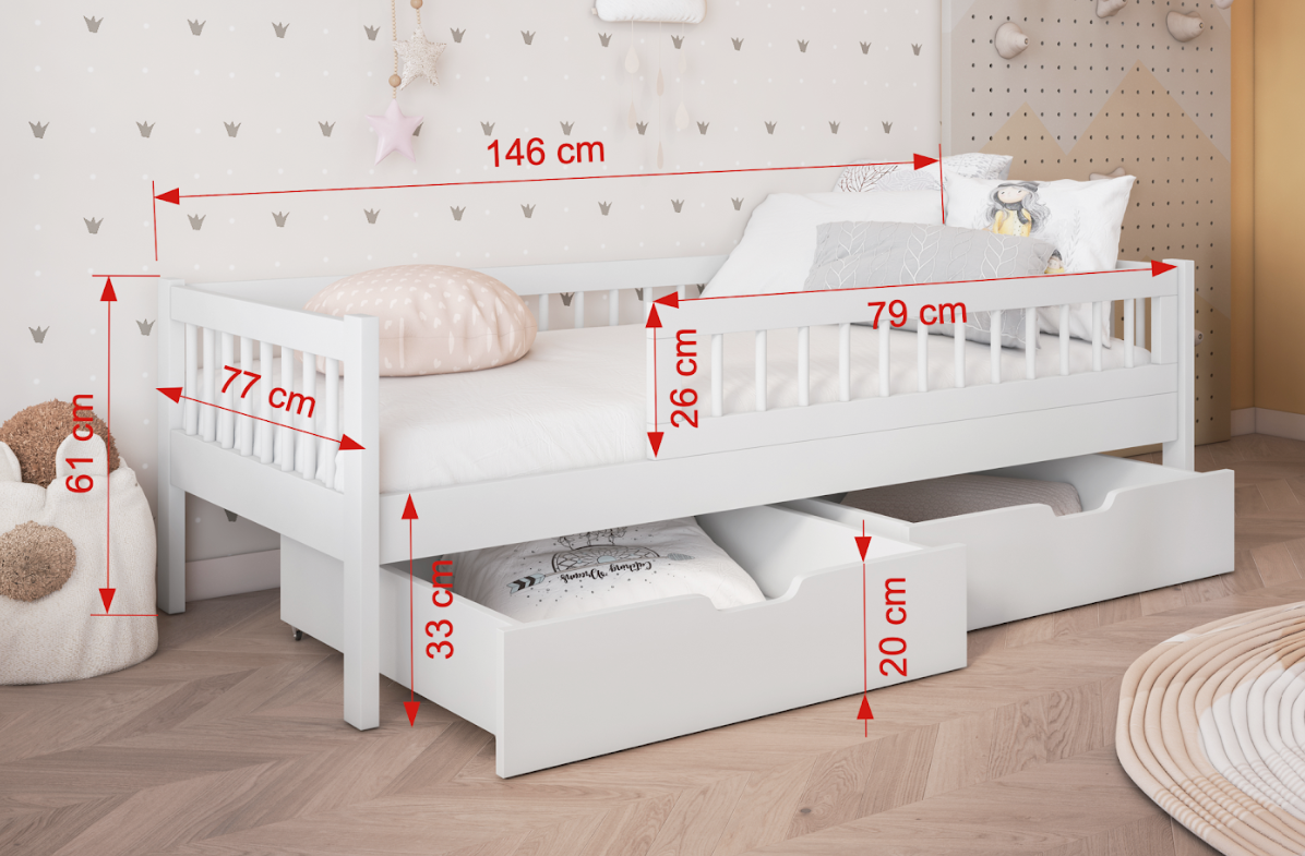 Diastaseis Flores 140x70 Flores παιδικό κρεβάτι με συρτάρια μασίφ ξύλο - Image 3