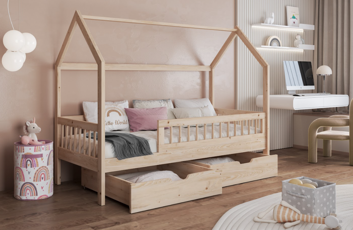 GAJA fysiko ksilo Gaja 2 Κρεβάτι Σπιτάκι ΜΑΣΙΦ Ξύλο με Αφαιρούμενη Σκεπή - Image 1