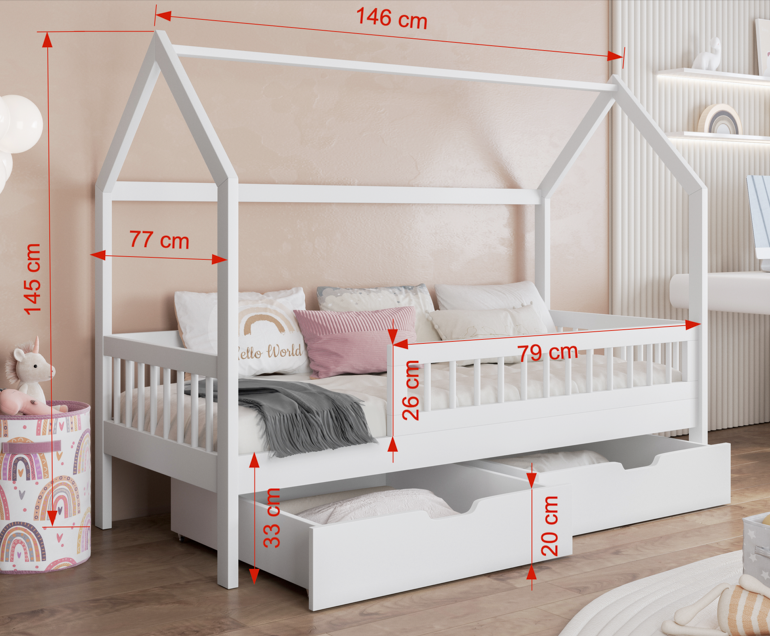 Gaja 140x70 diastaseis Gaja 2 Κρεβάτι Σπιτάκι ΜΑΣΙΦ Ξύλο με Αφαιρούμενη Σκεπή - Image 3