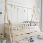Tipi Plus with fence rail παιδικό κρεβάτι φυσικό ξύλο μασίφ με συρτάρι / δεύτερο κρεβάτι