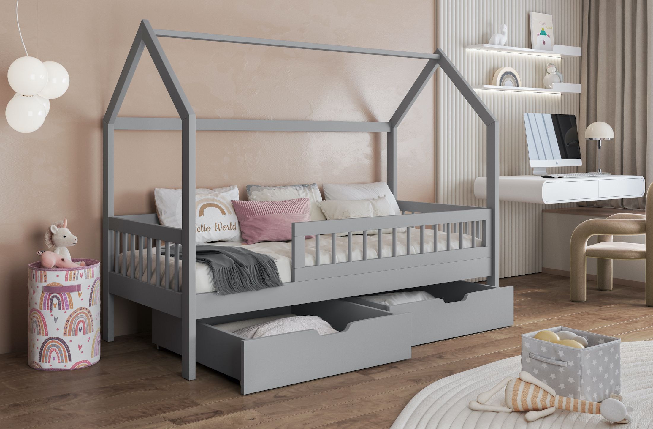 gaja-szary-akryl Gaja 2 Κρεβάτι Σπιτάκι ΜΑΣΙΦ Ξύλο με Αφαιρούμενη Σκεπή - Image 5