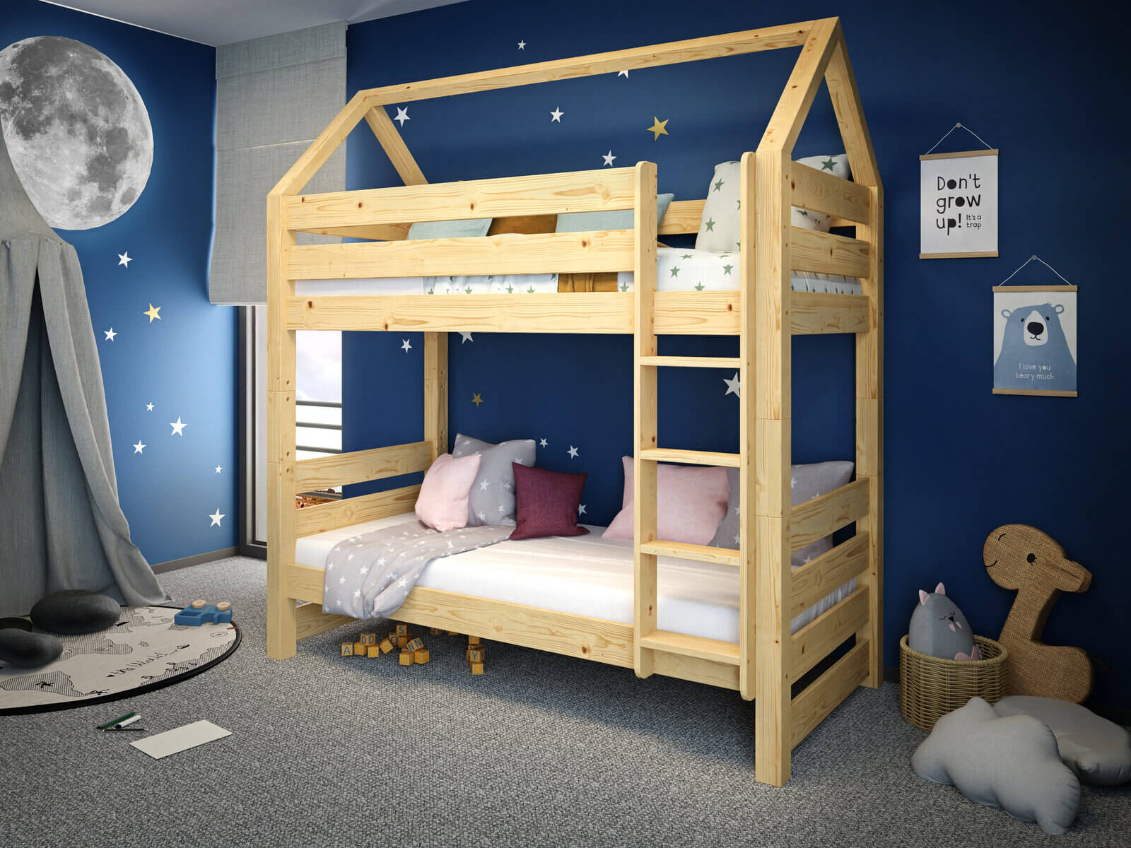 sosnowe-lozko-pietrowe EVEREST Κουκέτα ΜΑΣΙΦ για στρώματα 200×90 - Image 1