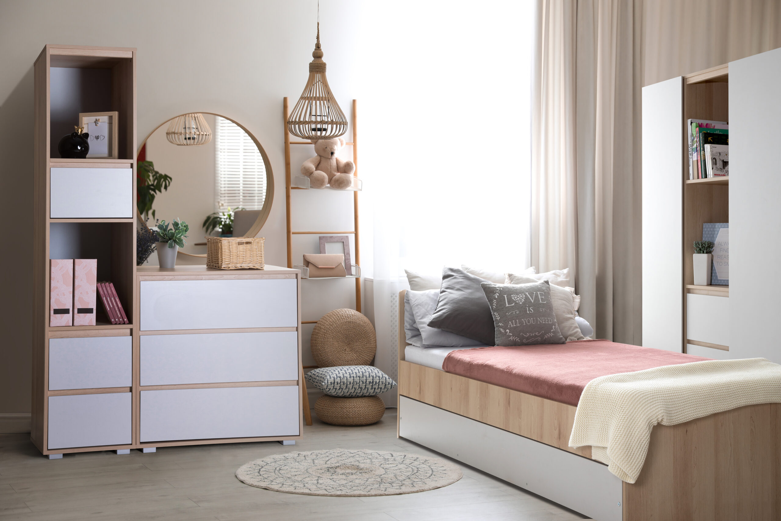 Teenage girl's bedroom interior with stylish furniture. Idea for Παιδικό γραφείο Dahlia - Image 9