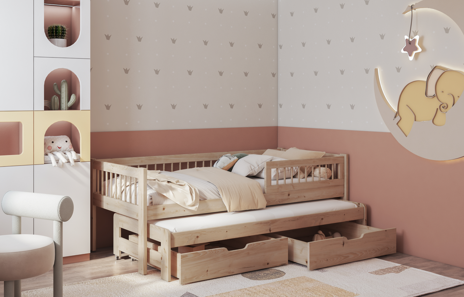 Orion fysiko ksilo Orion 2 ατόμων κρεβάτι ΜΑΣΙΦ ξύλο με συρόμενο - Image 1