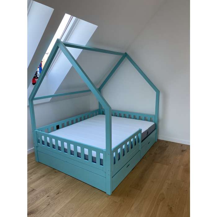 700px_Miętowe łóżko domek 160x200 Warszawa Κρεβάτι Σπιτάκι 200x160 μασίφ με προστατευτικό κάγκελο - Image 3