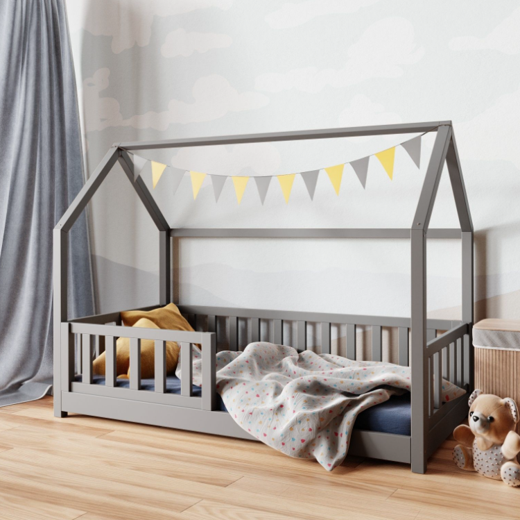 Housebed grey Κρεβάτι Σπιτάκι 200x160 μασίφ με προστατευτικό κάγκελο - Image 7