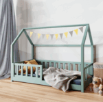 Κρεβάτι Σπιτάκι 200x160 μασίφ με προστατευτικό κάγκελο