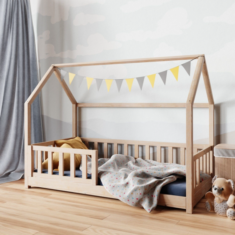 Housebed natural wood Κρεβάτι Σπιτάκι 200x160 μασίφ με προστατευτικό κάγκελο - Image 6