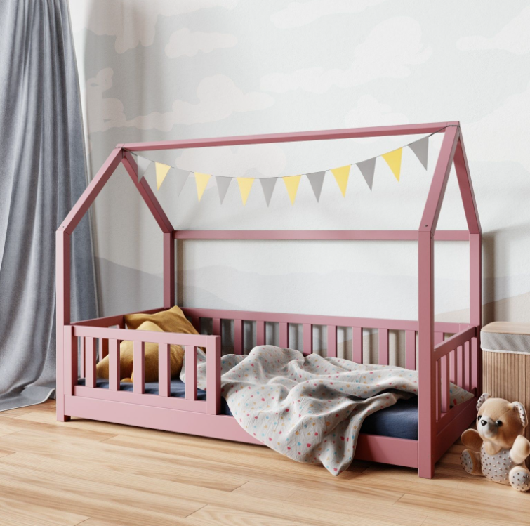 Housebed pink Κρεβάτι Σπιτάκι 200x160 μασίφ με προστατευτικό κάγκελο - Image 5