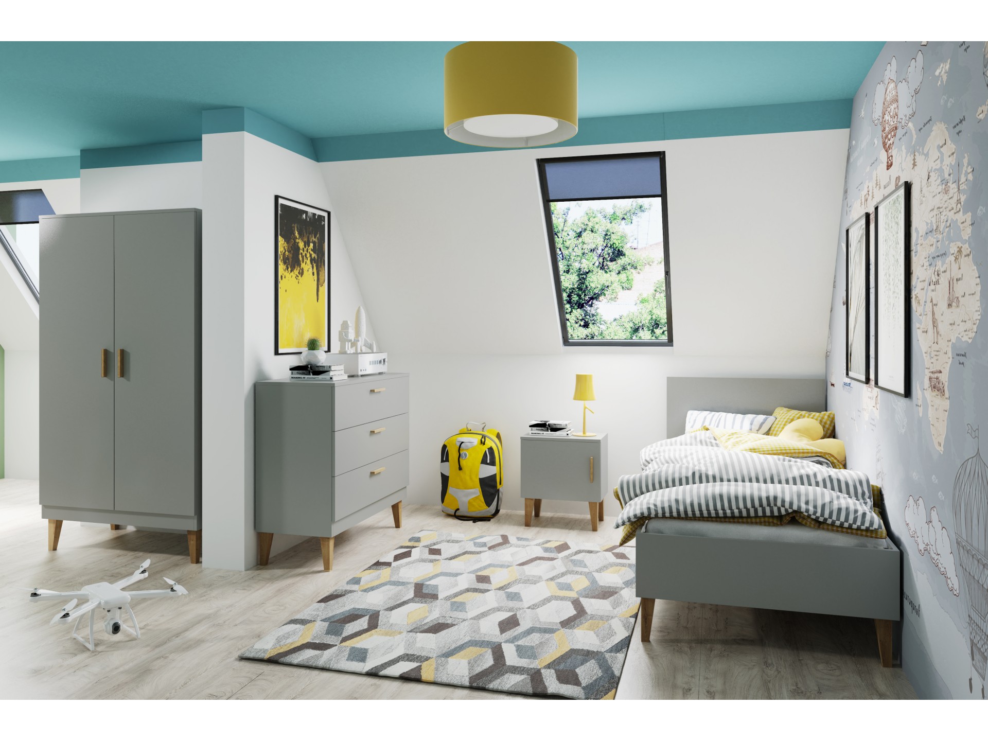 szafka-nocna-kubi-szara (3) Kubi κρεβάτι σε Λευκό 180x80 (Εκθεσιακό) - Bazaar - Image 5