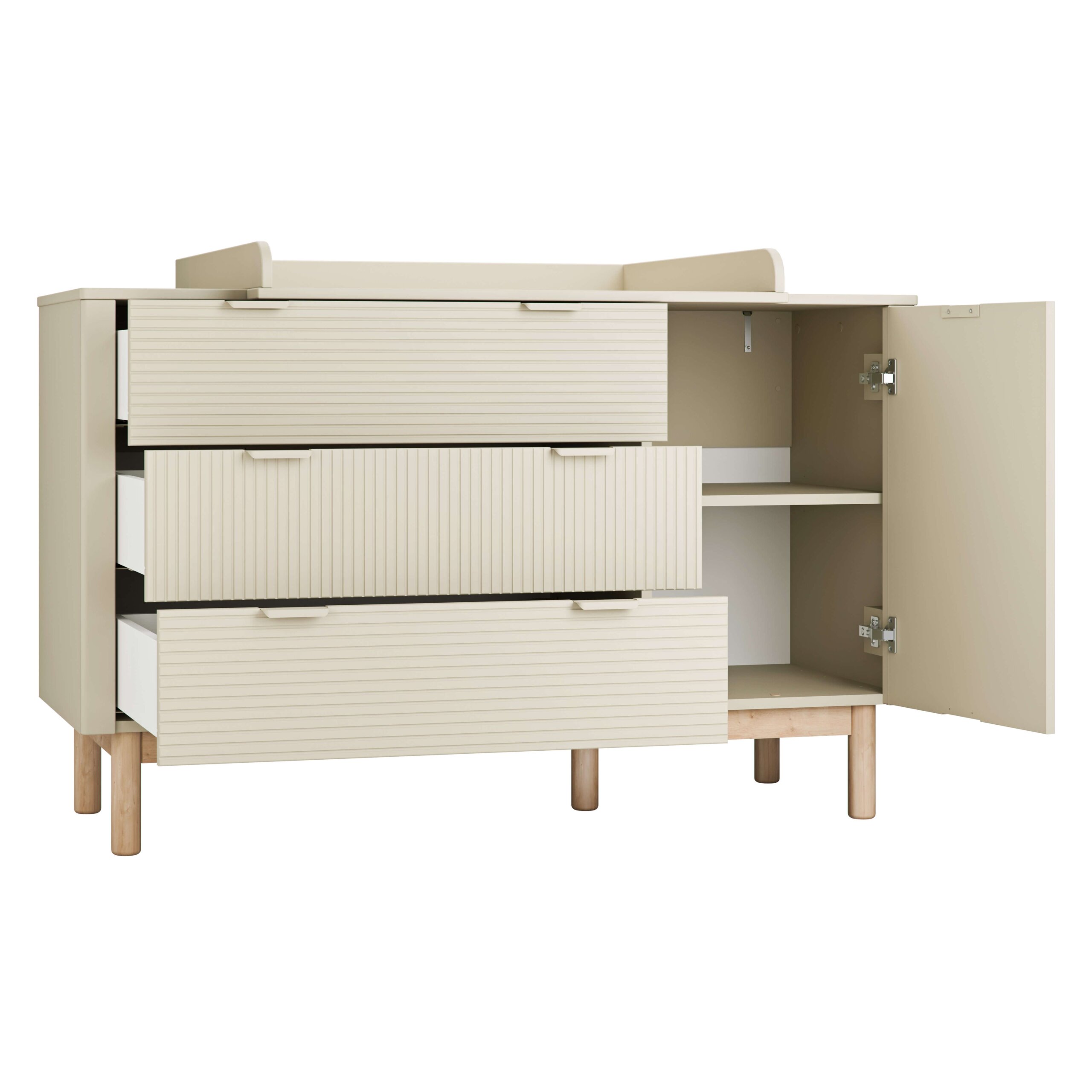 white-Miloo_3drawer1door_chest_champagne_3-open Βρεφική συρταριέρα Miloo XL - Image 2