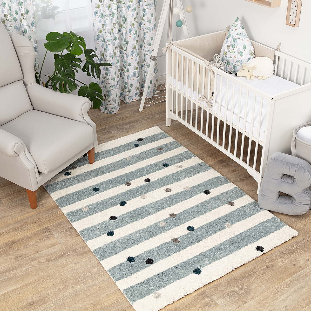 prop1290 (8) Παιδικό Χαλί Stripes and Dots Blue160x230εκ. - Image 4