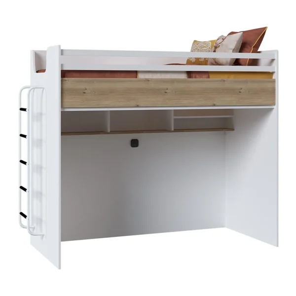 JOKER παιδική κουκέτα ΛΕΥΚΟ / ΦΥΣΙΚΟ ΞΥΛΟ για στρώμα 100 X 200 με μεταλλική σκάλα