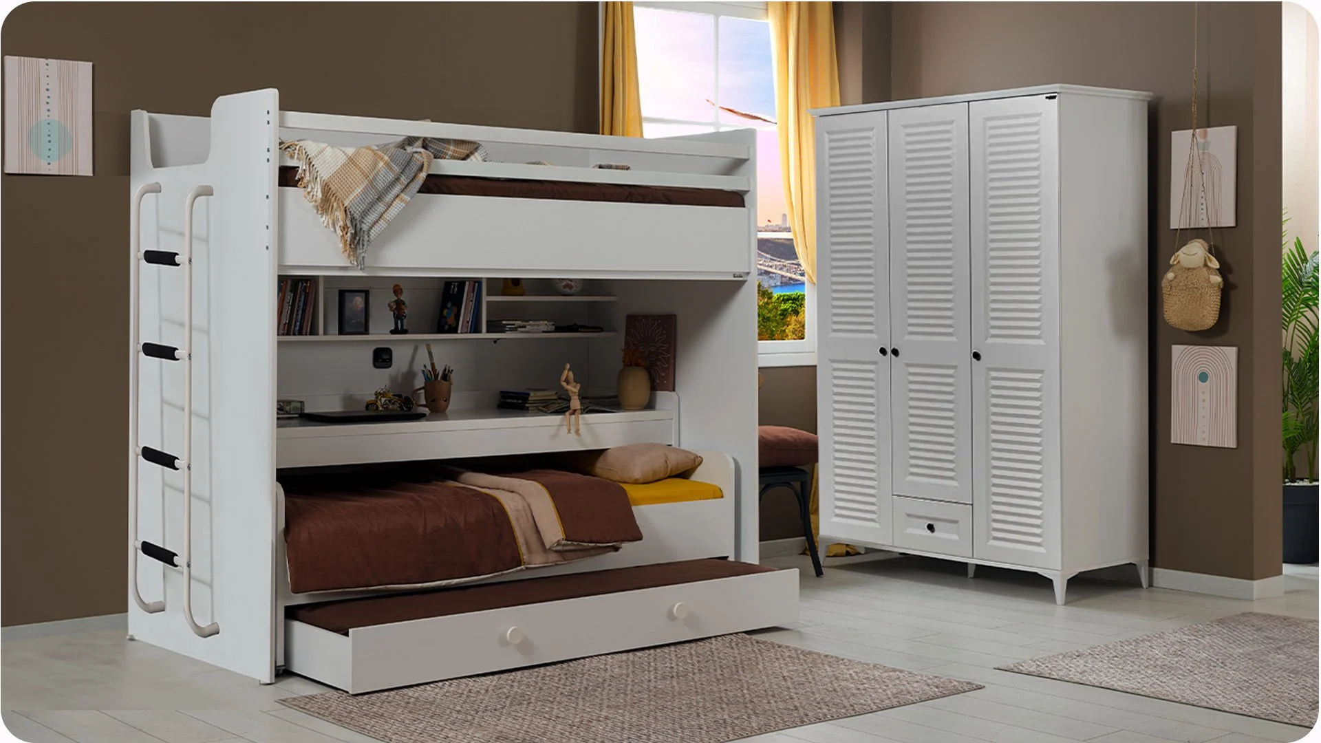 joker-beyaz-ranza JOKER Πολυμορφική Παιδική Κουκέτα Λευκή / Φυσικό για στρώματα 200×100 με μεταλλική σκάλα - Image 8