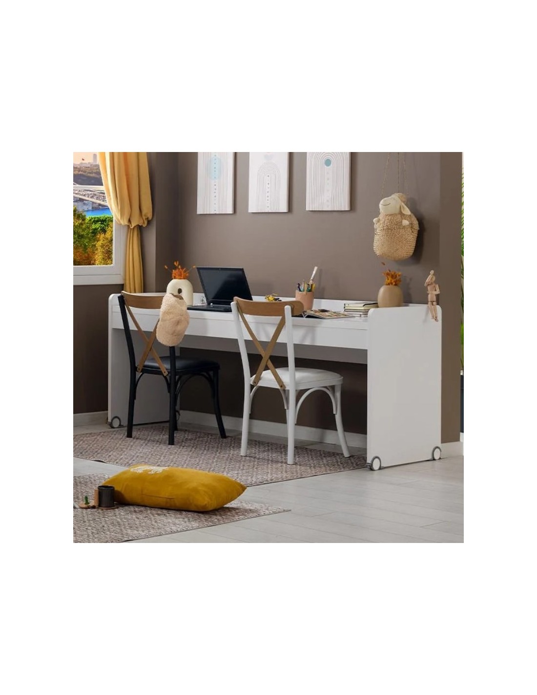 joker-grafeio-megalo3 JOKER Πολυμορφική Παιδική Κουκέτα Λευκή / Φυσικό για στρώματα 200×100 με μεταλλική σκάλα - Image 4