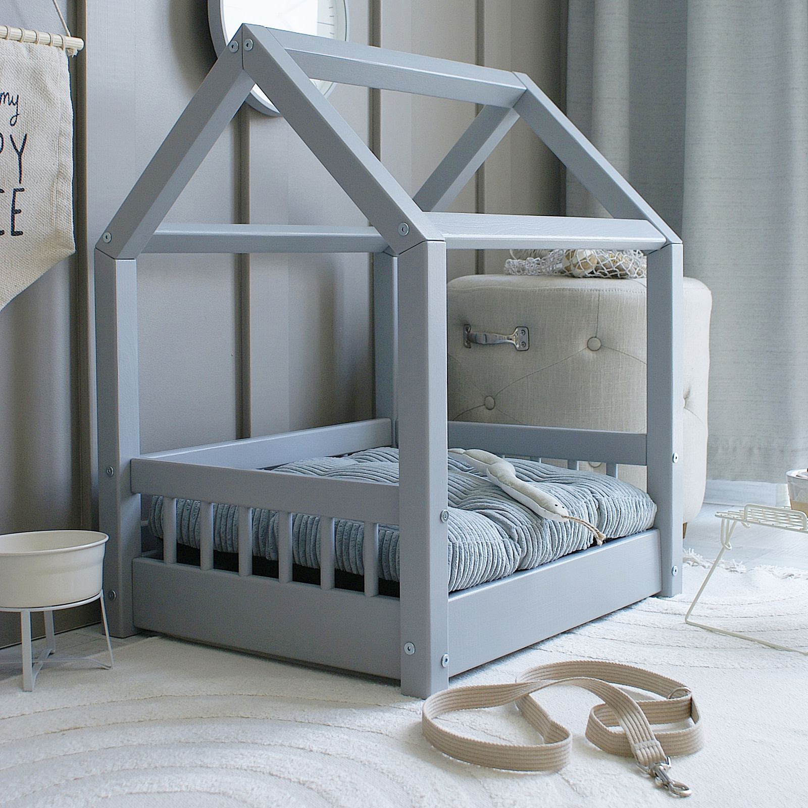 SONY DSC Furry House Bed Γκρι Μεγέθη S-Μ-L - Image 7